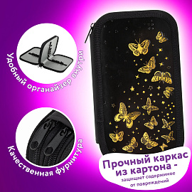 Пенал ЮНЛАНДИЯ, 2 отделения, ламинированный картон, конгрев, 19х11 см, "Golden", 273495