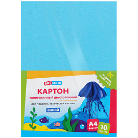 Картон цветной А4, ArtSpace, 10л., тонированный, синий, 180г/м2