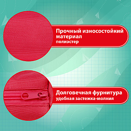 Пенал-тубус ПИФАГОР на молнии, ткань, красный, 20х5 см, 272256