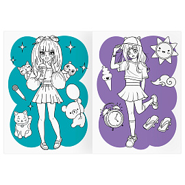 Раскраска с цв. фоном А4, 16 стр., ТРИ СОВЫ "Аниме. Модный показ