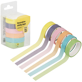 Клейкая лента канцелярская Meshu Macaron декоративная 15 мм х 3 м (6 штук в упаковке)