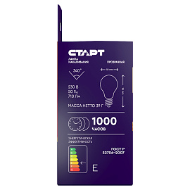 Лампа накаливания Старт 60 Вт E27 A 2700 К 710 Лм