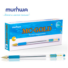 Ручка шариковая масляная с грипом MUNHWA "MC Gold", ГОЛУБАЯ, корпус прозрачный, узел 0,5 мм, линия письма 0,3 мм, BMC-12 фото Ручка шариковая масляная с грипом MUNHWA "MC Gold", ГОЛУБАЯ, корпус прозрачный, узел 0,5 мм, линия письма 0,3 мм, BMC-12