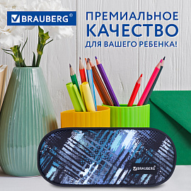 Пенал-косметичка BRAUBERG овальный, полиэстер, "Lines", 22х9х5 см, 229273