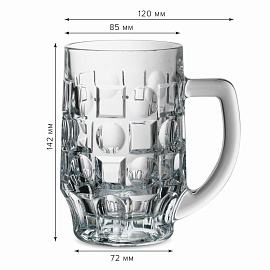 Кружка для пива с ручкой, 500 мл, КОМПЛЕКТ 2 штуки, фактурное стекло, PASABAHCE "ПАБ", фирменная подарочная упаковка, 55289