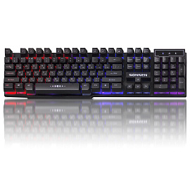 Клавиатура проводная SONNEN KB-7010, USB, 104 клавиши, LED-подсветка, черная, 512653