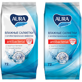 Салфетки влажные, 72 шт., AURA "Family", антибактериальные, для всей семьи, 26065, 7044
