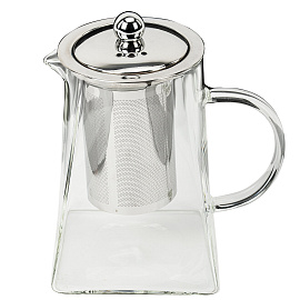 Чайник заварочный 950 мл, жаропрочное стекло, металлическая колба-заварник, DASWERK (ДАСВЕРК), 608647
