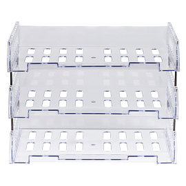 Лоток для бумаг горизонтальный СТАММ "Сити", набор 3шт., на мет. стержнях, широкая загрузка, прозрачный