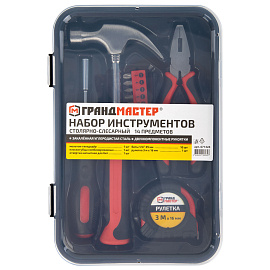 Набор инструментов столярно-слесарный, 14 предметов, пластиковый бокс, ГРАНДМАСТЕР, 671324