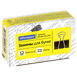 Зажимы для бумаг 19мм, OfficeSpace, 12шт., черные, картонная коробка фото Зажимы для бумаг 19мм, OfficeSpace, 12шт., черные, картонная коробка