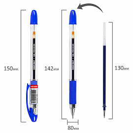 Ручка гелевая с грипом ОФИСМАГ "M-555", СИНЯЯ, игольчатый наконечник 0,5 мм, линия письма 0,35 мм, 144214