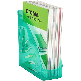 Лоток для бумаг вертикальный СТАММ "Тропик", тонированный мятный, ширина 110мм фото Лоток для бумаг вертикальный СТАММ "Тропик", тонированный мятный, ширина 110мм