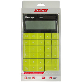 Калькулятор настольный Berlingo "PowerTX", 12 разр., двойное питание, 165*105*13мм, зеленый