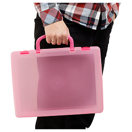 Портфель-кейс 1 отделение СТАММ, А4, 275*375*57мм, на защелках, тонированный розовый