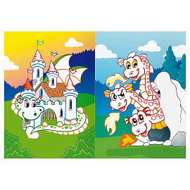 Раскраска с цв. фоном А5, 8 стр., ТРИ СОВЫ "Дракончики