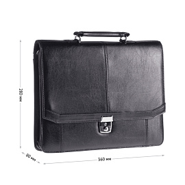 Портфель OfficeSpace "Flora", кожзам, черный, 2 отделения, метал. замок фото Портфель OfficeSpace "Flora", кожзам, черный, 2 отделения, метал. замок
