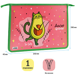 Папка для тетрадей 1 отделение А4 ArtSpace "AvoCat", пластик, на молнии