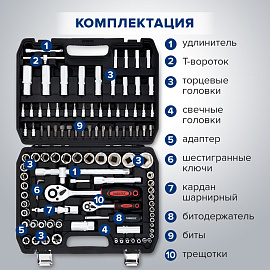 Набор инструментов для автомобиля, 108 предметов, пластиковый кейс, RABBITEX (РАББИТЕКС), 671339