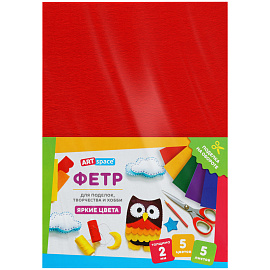 Фетр ArtSpace, А4, 5л., 5цв., 2мм, интенсив