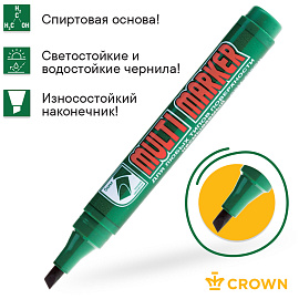 Маркер перманентный Crown "Multi Marker Chisel" зеленый, скошенный, 5мм фото Маркер перманентный Crown "Multi Marker Chisel" зеленый, скошенный, 5мм