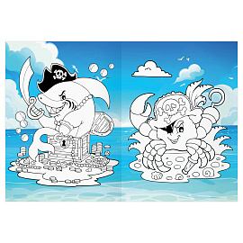 Раскраска с цв. фоном А4, 16 стр., ТРИ СОВЫ "Остров сокровищ