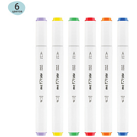 Набор двусторонних маркеров для скетчинга MESHU 06цв., основные цвета, корпус трехгранный, пулевид./клиновид.наконечники, ПВХ-бокс