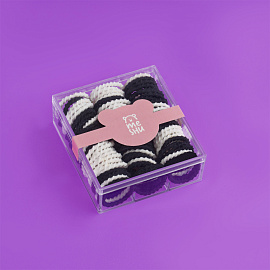 Резинки для волос MESHU, тонкие, черные/белые, диаметр 2см, 90шт., пластиковый бокс