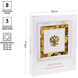 Альбом для монет OfficeSpace "Монеты РФ рег. выпуска с 1991 года", 230*265, на кольцах, 8л., перечень монет, ламинированный