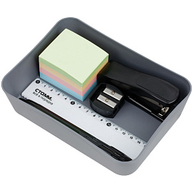 Лоток для канцелярских принадлежностей СТАММ, 13*17.8*4,4см, пластиковый, серый фото Лоток для канцелярских принадлежностей СТАММ, 13*17.8*4,4см, пластиковый, серый