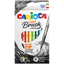 Фломастеры с наконечником-кистью CARIOCA (Италия) "Super Brush", 10 цветов, смываемые, 42937