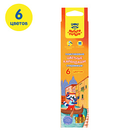 Карандаши цветные пластиковые стираемые Мульти-Пульти "Енот в Венеции", 06цв., с ласт., заточ., картон