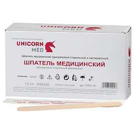 Шпатель деревянный стерильный двухсторонний 18x150 мм, КОМПЛЕКТ 100 шт., UNICORNMED, ОР01-61