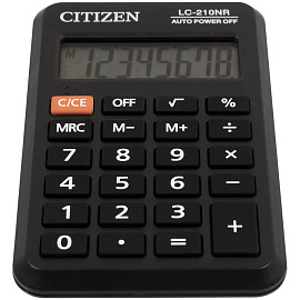 Калькулятор карманный Citizen LC-210NR, 8 разрядов, питание от батарейки, 64*98*12мм, черный