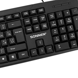 Клавиатура проводная бесшумная, USB, 104 клавиши, SONNEN KB-8136, черная, 513946