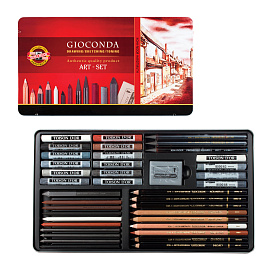 Набор карандашей чернографитных художественных B Koh-i-Noor Gioconda заточенные круглые/шестигранные (39 штук)