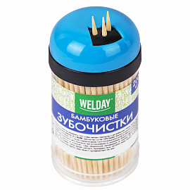 Зубочистки бамбуковые 200 штук в диспенсере, WELDAY (ВЭЛДЭЙ), 607567