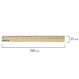 Линейка деревянная 25 см, STAFF, канадская сосна, 210799