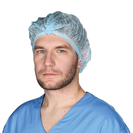 Шапочка одноразовая Шарлотта голубая (50 штук в упаковке) фото Шапочка одноразовая Шарлотта голубая (50 штук в упаковке)