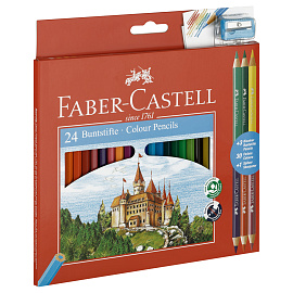 Карандаши цветные Faber-Castell "Замок", 24цв., шестигр., заточ.+6цв.+точилка, картон, европодвес фото Карандаши цветные Faber-Castell "Замок", 24цв., шестигр., заточ.+6цв.+точилка, картон, европодвес