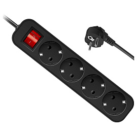 Удлинитель Defender G430, 4 розетки, с заземлением, выключатель, 3м, черный фото Удлинитель Defender G430, 4 розетки, с заземлением, выключатель, 3м, черный