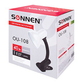 Настольная лампа / светильник SONNEN OU-108, на прищепке, цоколь Е27, белый, 236678