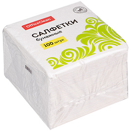 Салфетки бумажные OfficeClean, 1 слойн., 24*24см, белые, 100шт. фото Салфетки бумажные OfficeClean, 1 слойн., 24*24см, белые, 100шт.