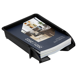 Лоток для бумаг горизонтальный СТАММ "Лидер", черный фото Лоток для бумаг горизонтальный СТАММ "Лидер", черный