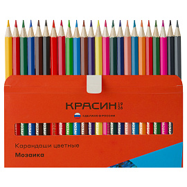 Карандаши цветные Красин "Мозаика", 24цв., шестигран., заточен., картон, европодвес фото Карандаши цветные Красин "Мозаика", 24цв., шестигран., заточен., картон, европодвес