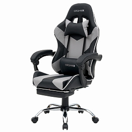 Кресло компьютерное CROMEX (КРОМЕКС) "Wave GM-145", вибромассаж, подножка, подушки, экокожа, черное/серое, 532956