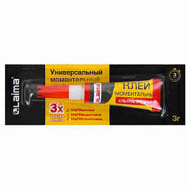 Клей моментальный (суперклей) LAIMA, 3 г, УЛЬТРАПРОЧНЫЙ, отрывная мультикарта, 605567 фото Клей моментальный (суперклей) LAIMA, 3 г, УЛЬТРАПРОЧНЫЙ, отрывная мультикарта, 605567