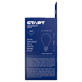 Лампа светодиодная Старт LED, серия "ЭКО" 7W30, тип А "груша", E27, 2700К, теплый свет, 15000ч