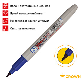 Маркер перманентный Crown "Multi Marker Super Slim" синий, пулевидный, 1мм фото Маркер перманентный Crown "Multi Marker Super Slim" синий, пулевидный, 1мм
