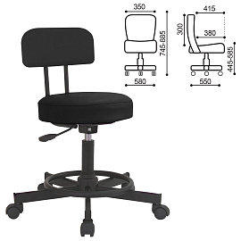 Стул кресло оператора РС12, без подлокотников, кожзам, черное, РС01.00.12-201-